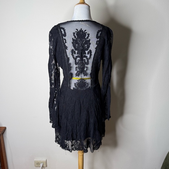 Free People Black Reign Over Me Lace Mini Flare Dress - Picture 7 of 8